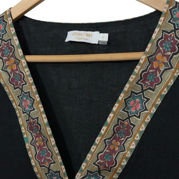 Johnny Was Womens Linen Wrap Front Tunic Top Robe Kimono Med Embroidered Casual - Picture 2 of 6